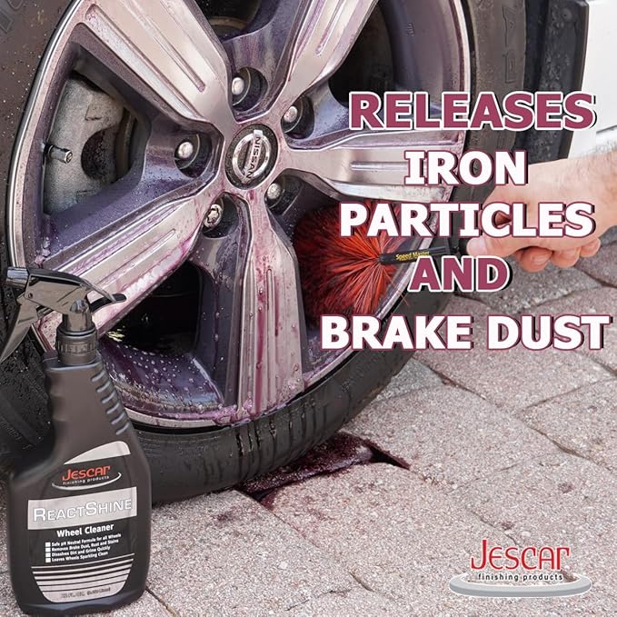 Jescar ReactShine Wheel Cleaner & Iron Remover – 22oz – Removes baked-in brake dust, road grime, and contaminants, Fast Acting, Safe for Paint, Alloy Wheels, Most Finishes