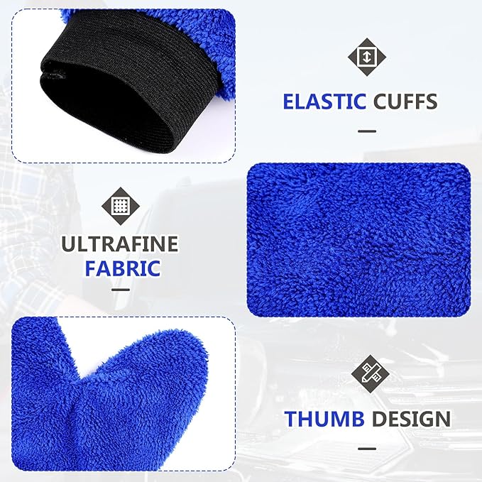 Teenyyou 6 Pcs Microfiber Dusting Mitt Car Wash Mitts Cleaning Glove with Thumb Reusable Terry Dusting Gloves with Elastic Wrist Cuff for Car Wheel Plants House Kitchen(Royal Blue,9.84 x 7.87 Inch)