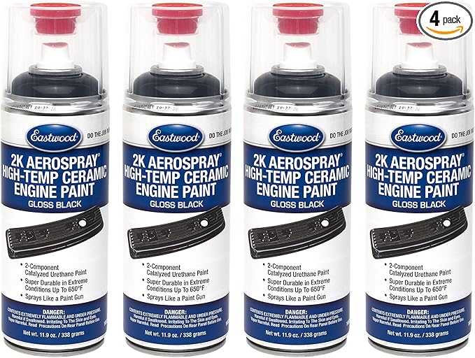 Eastwood 2K Aerospray High Temperature Ceramic Engine Gloss Black Paint | 11.9 oz Aerosol | 4 Pack