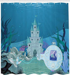 Ambesonne Ocean Shower Curtain, Mermaid Castle with Dolphins Moss Fish Sun Beams Art Print, Cloth Fabric Bathroom Decor Set with Hooks, 69" W x 70" L, Turquoise Teal