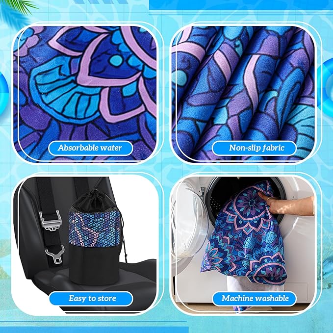 Hahafelt 2 Pack Car Seat Towel Covers with Storage Bag, 63 x 32 Inch Universal Non Slip Waterproof Sweat Protector for Car Truck, Gym Swimming Running, Machine Washable (Mandala)
