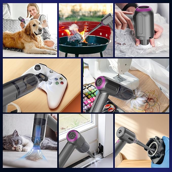 7000Pa Mini Car Vacuum: 4-in-1 handheld vacuum cordless & Compressed Air Duster & Inflator Pump, 3-Speed Portable High Power Cleaning Kit for Car Detailing, Computer Keyboard, Sewing Machine, Office