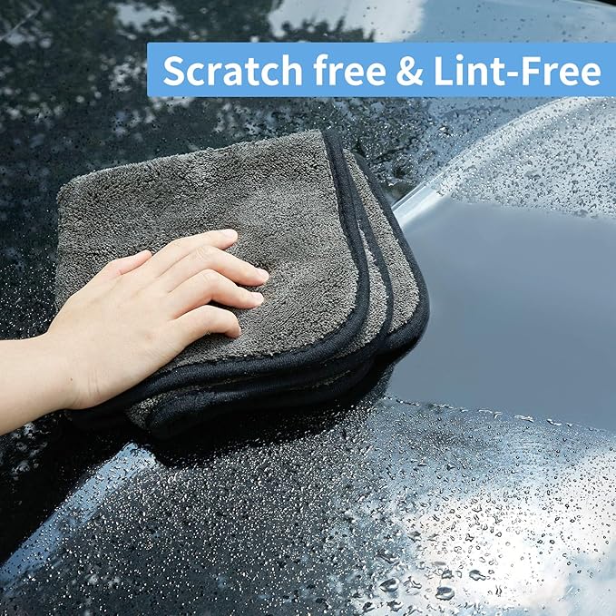 BMLEI Microfiber Car Cleaning Cloths,1200 GSM Ultra Thick Microfiber Towels for Cars, Soft Car Drying Towel for Washing, Polishing and Auto Detailing 16'' x 16'' (3 Pack)