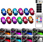 Upgraded Wireless LED Lights for Car, Rechargeable Interior Car Lights with 8 Colors Brightness Adjustable, 12H Battery Life, Remote Control, Mini Strobe Lights for Vehicle Motorcycle Bike Decor