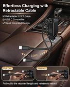Retractable Car Phone Charger for Samsung S26 S25 Android, 4 in 1 Fast USB C Car Charging Adapter with 2 Flexible USB C Cable, USBC Cigarette Lighter Gift for Men Car Gadgets Electronics Accessories