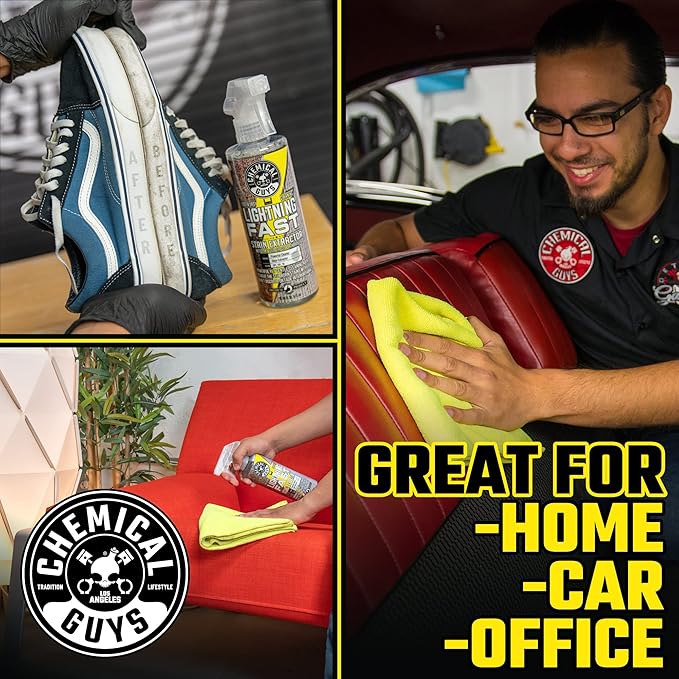 Chemical Guys SPI_191_16B Carpet & Upholstery Stain & Spot Remover Bundle - (1) 16 fl oz Lightning Fast Stain Extractor & (1) Nifty Detailing Brush, (Cars, Trucks, SUVs, RVs, Home, Interior, Pets)