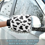 Qilmy Cow Print Pattern Microfiber Chenille Car Wash Sponge Scratch Free Car Wash Mitt Absorbent Mitt Sponge for Trucks SUVs Car Washing Home Cleaning, Large