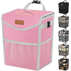 Pritent Car Trash Can with Lid, Cute Leakproof Car Trash Garbage Bag Hanging Vehicle Trash Bin Small Portable Automotive Garbage Cans Organizer for Back/Front Seat/Console(2.8 gal,Pink