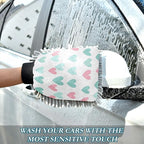 YETTASBIN Love Heart 2PCS Car Wash Mitts, Ultra Absorbent Chenille Microfiber Car Washing Gloves, Scratch-Free Lint-Free Auto Cleaning Mitt, Machine Washable Elastic Cuff Car Wash Sponge
