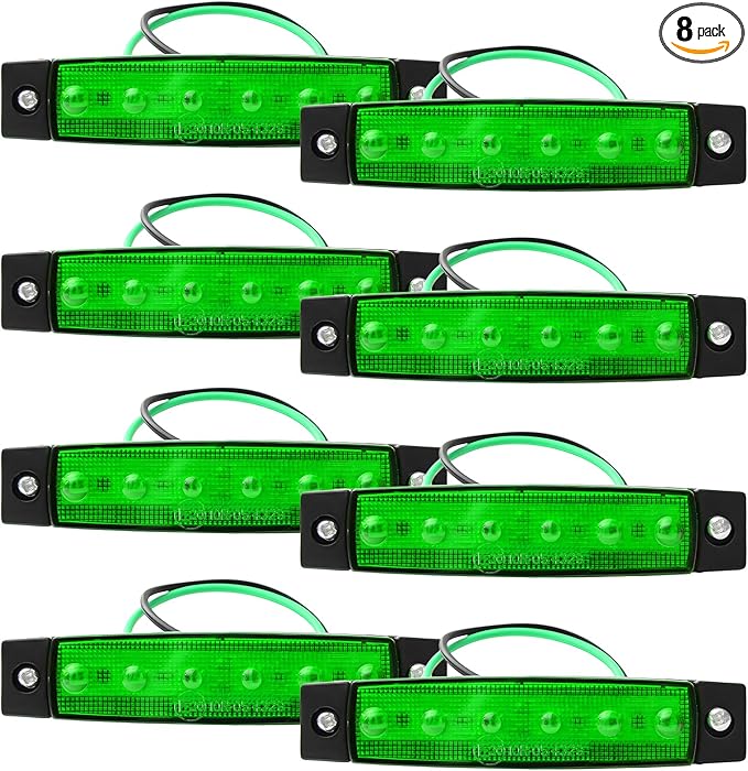 Sun Walker 8 PCS LED Rock Strip Lights, 3.77 Inch Waterproof 6 LED Car Side Marker Clearance Lamps, Wheel Fender Well Lighting Kits Exterior Underglows for Car Truck Trailer (Green)