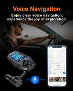 Upgraded Bluetooth FM Transmitter for Car, Wireless Radio Adapter Kit W 1.8" Color Display Hands-Free Call AUX in/Out SD/TF Card USB Fast Charge 18W for All Smartphones Audio Players - Black