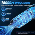Car Vacuum Cleaner, 15000Pa Handheld Cordless Rechargeable Wet & Dry Vacuum, 120W High Power for Car, Pet, Home, Office Cleaning, Washable HEPA Filter, Multi-Nozzles