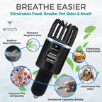 Enoch Car Air Purifier Premium Air Ionizer - 12V Plug-In Ionic Ozone Deodorizer Accessory with Dual USB Car Charger - Eliminates Cigarette Smoke, Pet and Food Odors, Dust (Black)