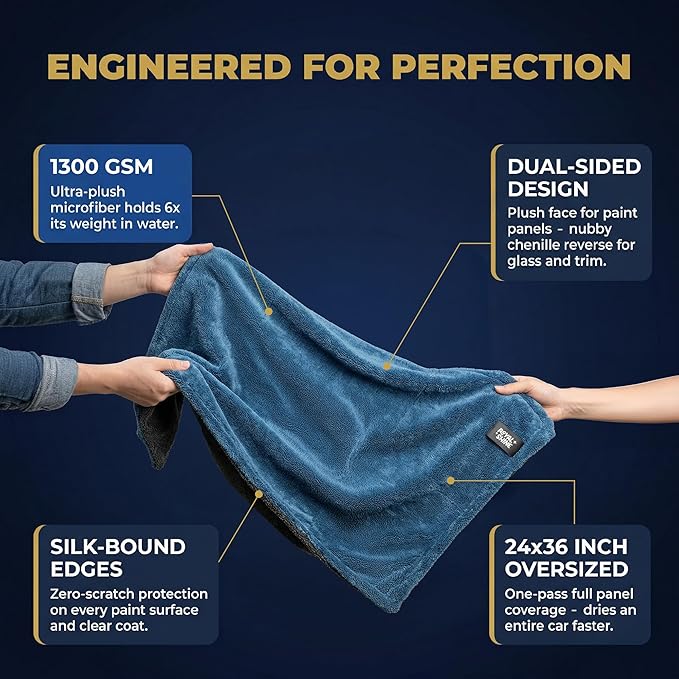 Car Drying Towel | Extra-Large, Ultra Soft & Super Absorbent Double Sided Towel for Drying Cars, Trucks & SUVs - 35" x 24", 1300 GSM | Won’t Leave Streaks, Spots or Scratches