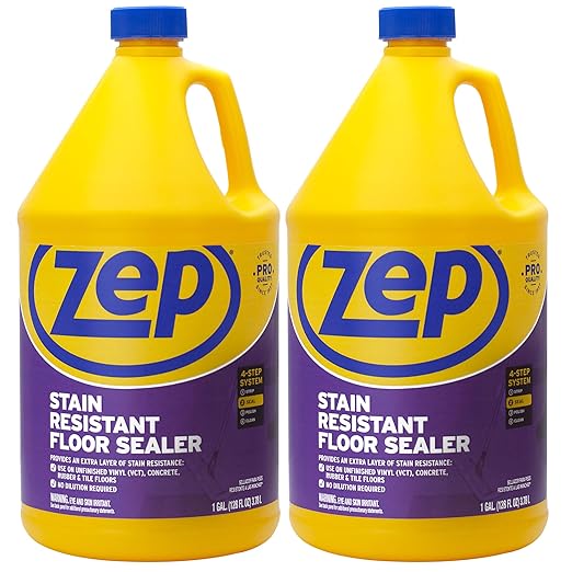 Zep Stain Resistant Floor Sealer - 1 Gallon (Case of 2) ECZUFSLR1282 - Durable, Long-Lasting, Enhances Gloss, Polish Longevity and Stain Resistance on Vinyl (VCT), Concrete, Rubber and Tile