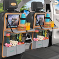 Plzpik Car Backseat Organizer with Tablet Holder,11 Storage Pockets with Foldable Food Tray, Protector Kick Mats for Kids, Travel Accessories Organizer (Orange, 2Pack with Food Tray)