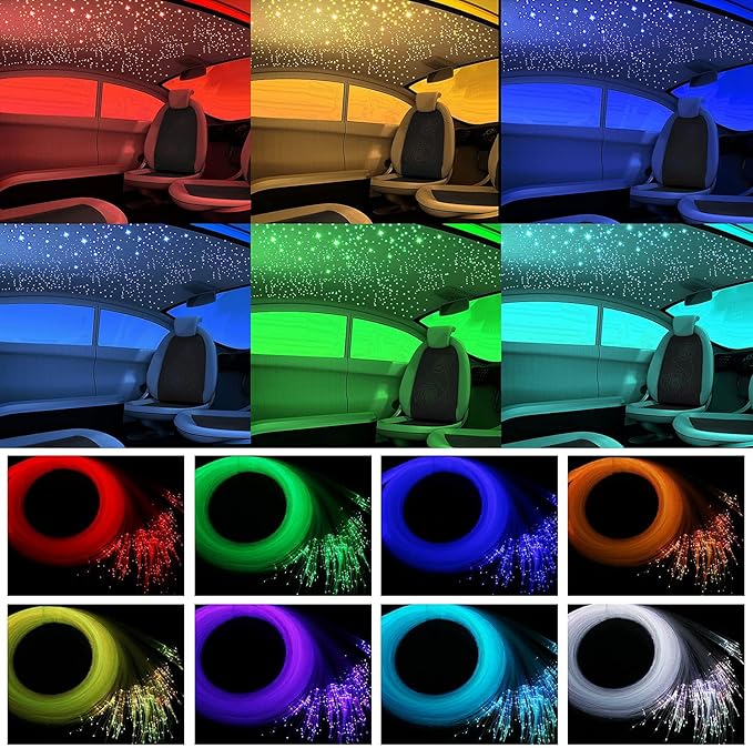 AMKI 16W Fiber Optic Lights,Starlight Headliner Light Kit APP/Remote Control Sound Activated Mode for Car&Home Decoration,Optical Fiber Cable Strands 0.75mm/0.03in 6.5ft/2m 150pcs
