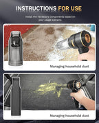 Foldable Cordless Handheld Car Vacuum Cleaner, 15000PA High Power 2-in-1 Mini Vacuum Duster & Inflator, with 3-Speed Brushless Motor for Car Care, Home, Office, Pet