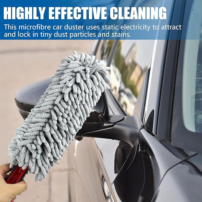 Wuyaoyao Car Duster Interior & Exterior, 13.78" Soft Microfiber Auto Duster Brush, Lint & Scratch Free Car Detailing Cleaning Brush, Multipurpose Dusting Tool for Office Home Furniture (Light Gray)
