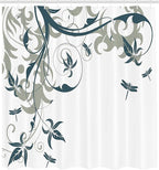Ambesonne Dragonfly Shower Curtain, Swirled Floral Background Damask Curl Branches and Leaves Print, Cloth Fabric Bathroom Decor Set with Hooks, 69" W x 70" L, Dark Emerald
