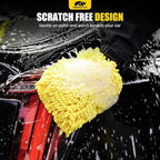 MIKKUPPA Car Wash Mitt Microfiber - Double-Sided Chenille Scratch Free Mitt with Waterproof Inner for Car Washing Home Cleaning (Yellow & Gray, 2Pack, 10'' x 7'')