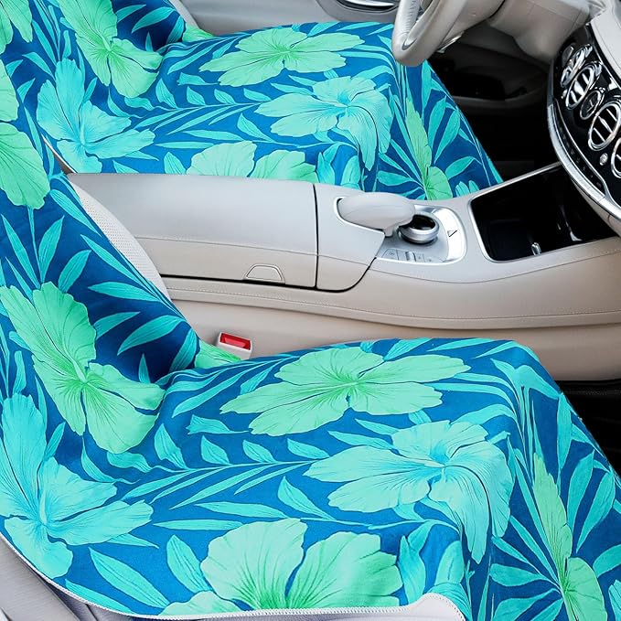 Hahafelt 2 Pack Car Seat Towel Covers with Storage Bag, 63 x 32 Inch Universal Non Slip Waterproof Sweat Protector for Car Truck, Gym Swimming Running, Machine Washable (Floral Hibiscus)