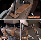 CoBak Headrest Hooks for Car - Universal Premium Stitched Leather and Aluminum-Magnesium Alloy Single Car Seat Back Storage Hook for Purses, Handbags, Bags (2 Pack),Brown