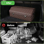 Trunk Organizer with Lid for Car Foldable Storage Box Heavy Duty PU Leather Cargo Organizer for SUV Sedan Waterproof (Brown, Large)