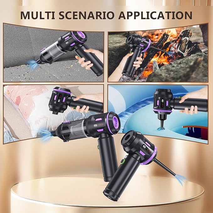 Portable Cordless Car Vacuum, 4-in-1 Handheld with Air Blower, New Pro Brushless Motor, 22000Pa Suction, Type-C Fast Charging, LED Light, for Pet Hair Car Home Office, with Case (Black Purple)