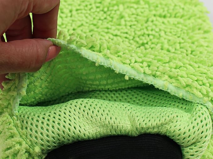 Detailer's Preference Reversible Microfiber Wash and Scour Mitt, Dual-Sided Chenille & Cross-Weave for Car Detailing, Bug Removal, Interior Dusting, Large 8"x10", Lime Green