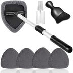 Qydipclin 7pcs Windshield Cleaner Tool Car Window Cleaning Wash Kit with 4 Reusable Microfiber Pads 1 Spray Bottle and Extendable Handle Auto Glass Wiper Kit, Gray