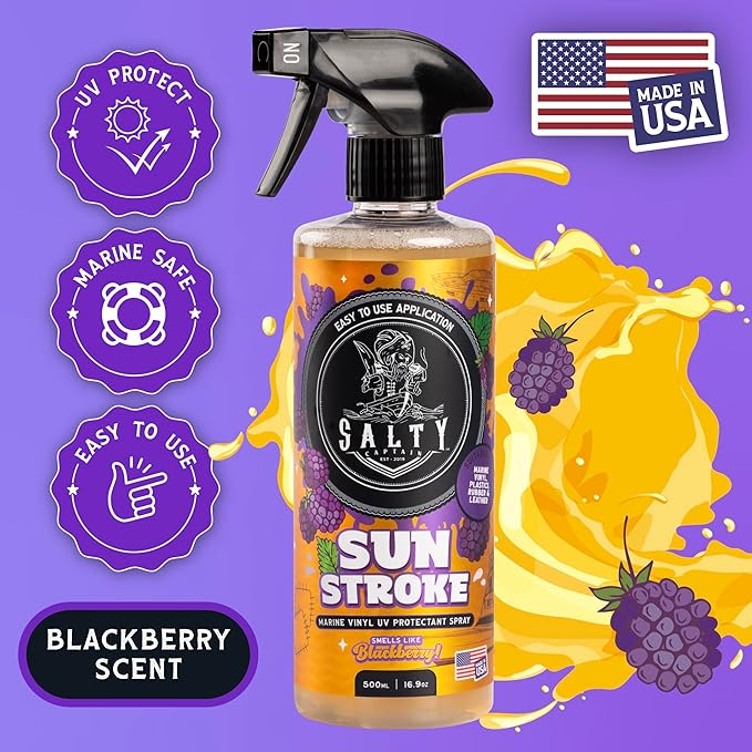 Salty Captain Sun Stroke Marine Vinyl Protectant Spray - (BlackBerry Scent) Boat, Car & Jetski Vinyl UV Protection Spray | Sun Guard, Saltwater & Moisture Protector for Vinyl Boat Seats & Jet Skis