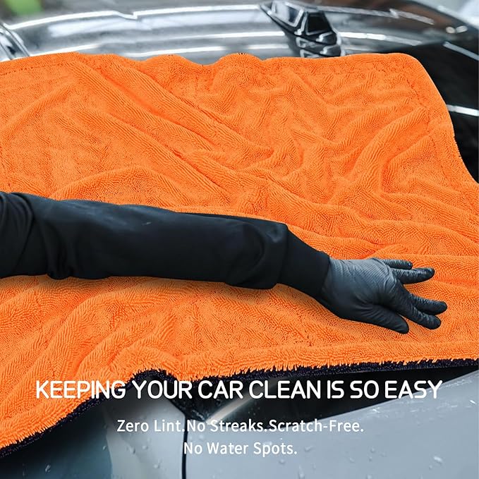 2 Pack Microfiber Car Drying Towels 1200 GSM , 36x24 Inch Extra Large Double Twisted Pile, Edgeless Car Wash Towels, Ultra Absorbent,No Streak, Scratch or Water Spot Towel for Cars&Trucks(Orange/Gray)