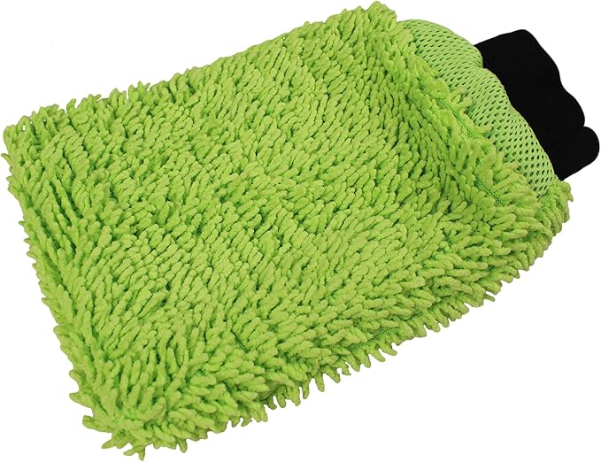 Detailer's Preference Reversible Microfiber Wash and Scour Mitt, Dual-Sided Chenille & Cross-Weave for Car Detailing, Bug Removal, Interior Dusting, Large 8"x10", Lime Green