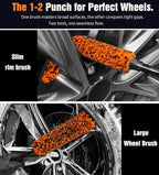 YeewayVeh 3PCS Quick Car Wheel Brush Kit, 2-Size 360° Bendale Rim Cleaner Brushes, Boars Hair Detailing Brush, Fast Scratch-Free Cleaning for Car Wheels, Motorcycle, Orange
