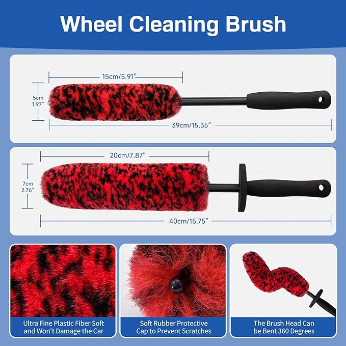 4 Pack Car Wheel and Tire Cleaner Brushes Kit Auto Motorcycle Rim Hub Ultra Soft Microfiber No Spatter Bendable Woolies Bristle Cleaning Set