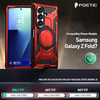 Poetic Spartan for Samsung Galaxy Z Fold 7 Case, [Hinge Protection][Magnetic Ring Adjustable Stand][Built-in Screen Protector][Compatible with MagSafe] Full-Body Rugged Phone Case, Metallic Red