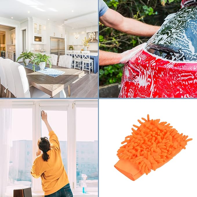 M METERXITY Microfiber Wash Mitt - Chenille Reusable Gloves for Cleaning, Scratch-Free, Apply to Kitchen House Cleaning