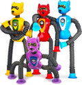 4PC Robot Dog Sensory Pop Tube Travel Toys for Boys Toddler Kid Airplane Car Toy Activities Autistic Road Trip Suction Tube for Boy 3 - 8 ADHD Autism Easter Basket Stuffers Valentine Gift