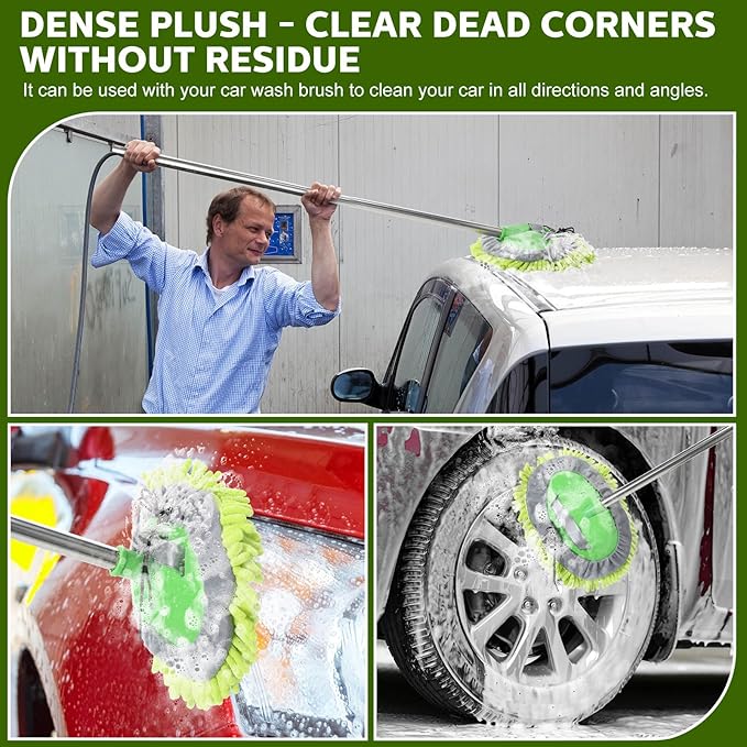 Tallew 5 Pcs Car Wash Mitt Kit, Car Clean Brush Not Included, Microfiber Mitt Clean Detail Cleaning Tools Truck Washing Chenille Scratch Free Replacement Kit for Auto RV Pickup Bus(Green)