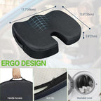 Season Guard Tailbone Pain Relief Office Chair Seat Cushion, Memory Foam Gel Seat Cushion for Sciatica Pain Relief with Washable Cover, Butt Cushion for Long Sitting, Mesh, Black