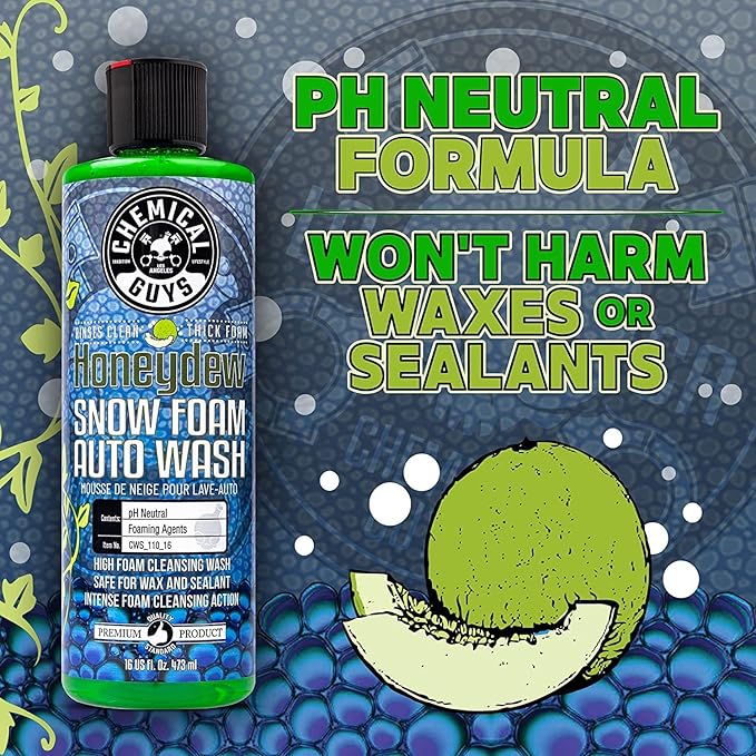 Chemical Guys CWS_110_16BB Basic Car Wash & Bucket Bundle - Honeydew Snow Foam Car Wash Soap, 16 oz, Honeydew Scent + Heavy Duty Smoked Obsidian Black Detailing Bucket (2 Items)