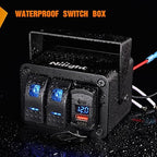 Nilight 2 Gang Rocker Switch Box 12V SPST ON Off PD Type C and QC 3.0 USB Charger Voltmeter Waterproof Aluminum Panel DIY Stickers for Boats Cars RVs Trucks