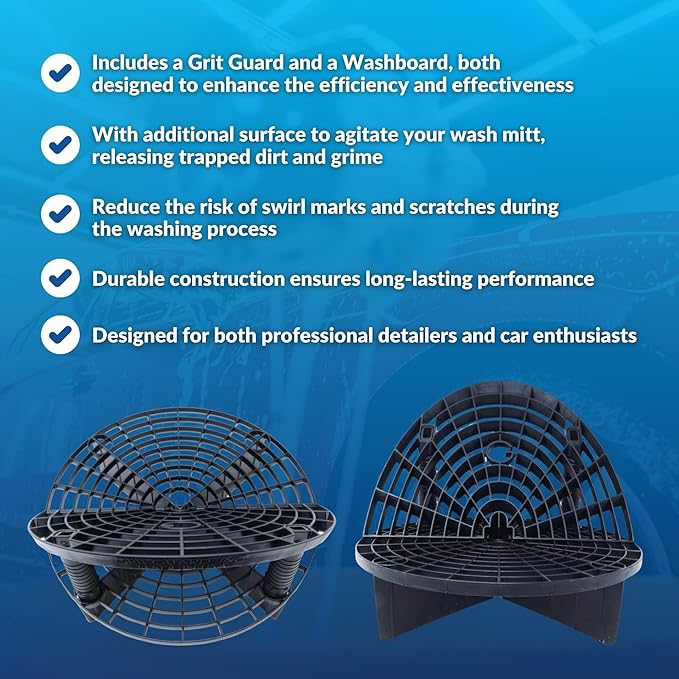 The Original Grit Guard Bucket Insert with Washboard Combo | Removes Dirt from Wash Mitt for Detailing | Car Wash Bucket Insert & Washboard | Black/Blue