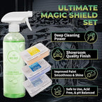 Magic Shield Clay Bar Triple Pack – 100g Light, Medium & Heavy Bars + GlideTech Lubricant Spray | Professional Auto Detailing, Deep Cleaning & Shine Restoration