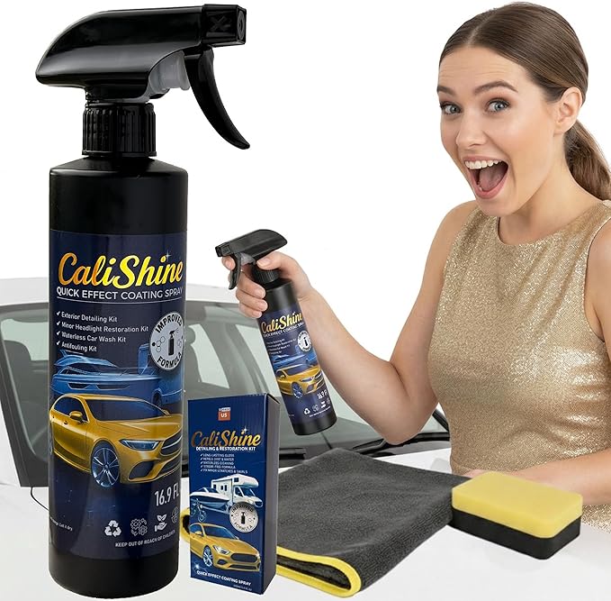 CaliShine Quick Effect Coating Spray - 16.9 fl oz Waterless Ceramic Car Wax Coat - Detail Polish & Cleaner for Cars Boat Body & Glasses, Window Glass and Headlight - Shine Restoration Kit (500 ml)