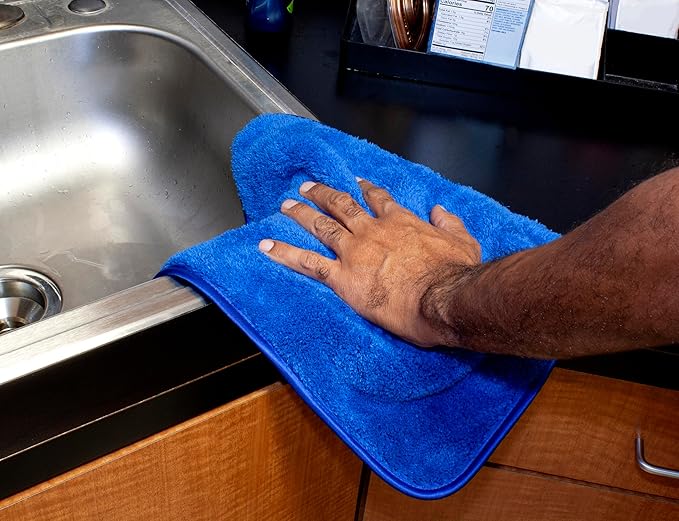 Eurow Double Density 700 GSM Microfiber Shag Towels with Satin Edge, Ultra Absorbent Scratch-Free Car Wash, Dry & Detail Towels, Soft & Fluffy Cleaning Cloths, 12x16 Inches, 10-Pack, Blue