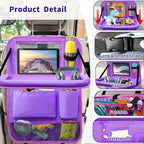 Car Seat Back Organizer Table Tray, Car Seat Storage Organizer for Kids with Foldable Tablet Holder, 6 Storage Pockets Kick Mats 600D Oxford, 2 Pack Purple
