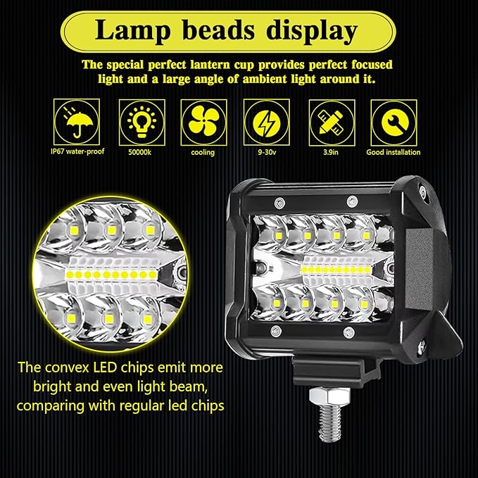 LED Light Pods for Trucks, 4 Inch LED Light Bar 60W Spot Flood Combo Driving Fog Off Road Lights Work Light 24V 12V for Motorcycles Pickup SUV ATV UTV Boat(4Pack)