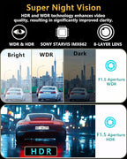 4K 3 Channel Dash Cam Front and Rear Inside, 360 Degree Dash Camera for Cars with 5GHz WiFi & App Control, 2160P+1080P+1080P Triple Dashcam with 64GB Card, G-Sensor, Night Vision, WDR, Parking Monitor